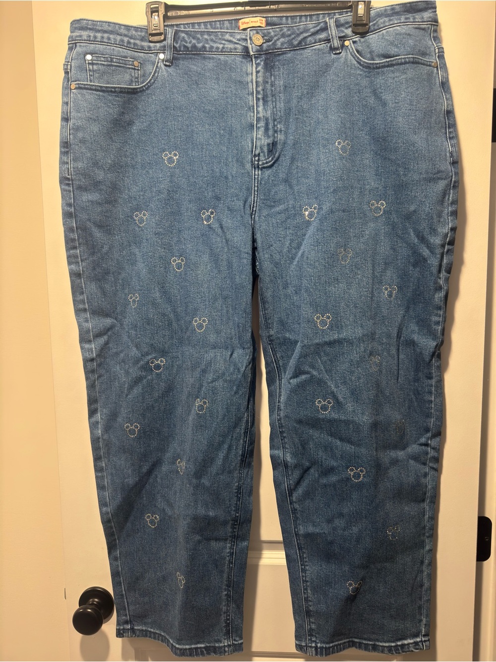 Macy's Blue Denim Boot Cut Jeans with Subtle Embroidered Mickey Head Motif